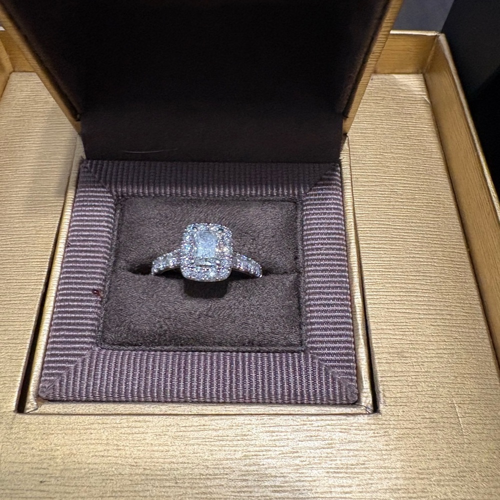 Cushion-Cut Clear Stone Halo Ring in 14kt. White Gold- Women Engagement Ring Set